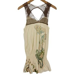 Buffalo David Bitton Vintage Y2K Open-Knit Butterfly Boho Tunic Top Size Small